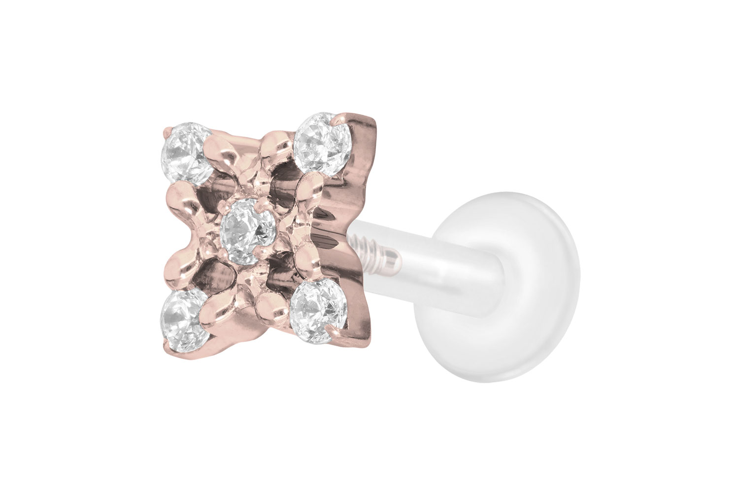 PTFE Labret Piercing mit Innengewinde + Titan-Aufsatz KRISTALLBLUME